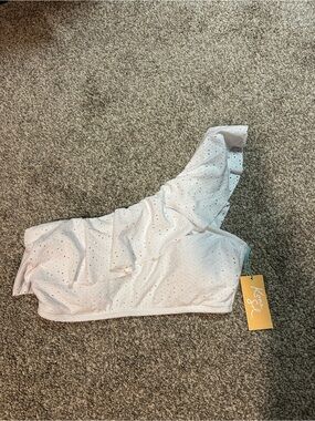 NWT One-Shoulder Eyelet Swim Top - White